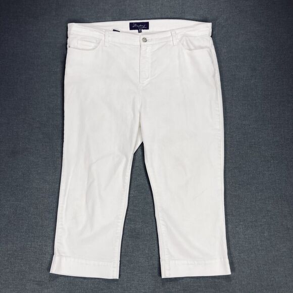 NYDJ Crop Jeans Womens Sz 16 White Straight Leg Cuffed High Waisted Modest Capri - Picture 2 of 15
